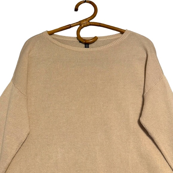 Eileen Fisher | Tan Knit Boxy‎ Fit Organic Linen Cotton Sweater Size S Oversized - Picture 2 of 11